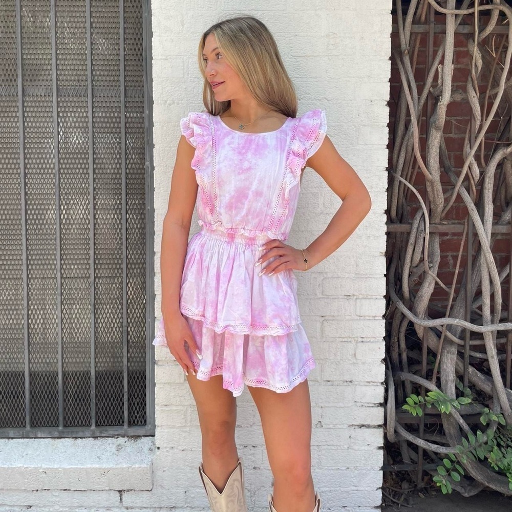 BB Dakota X Steve Madden Sweet and Chic Pink tie-dye ruffle mini dress sz s